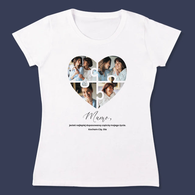 Fotokolaż: Puzzle Serce Dla Mamy - Koszulka Damska z Nadrukiem