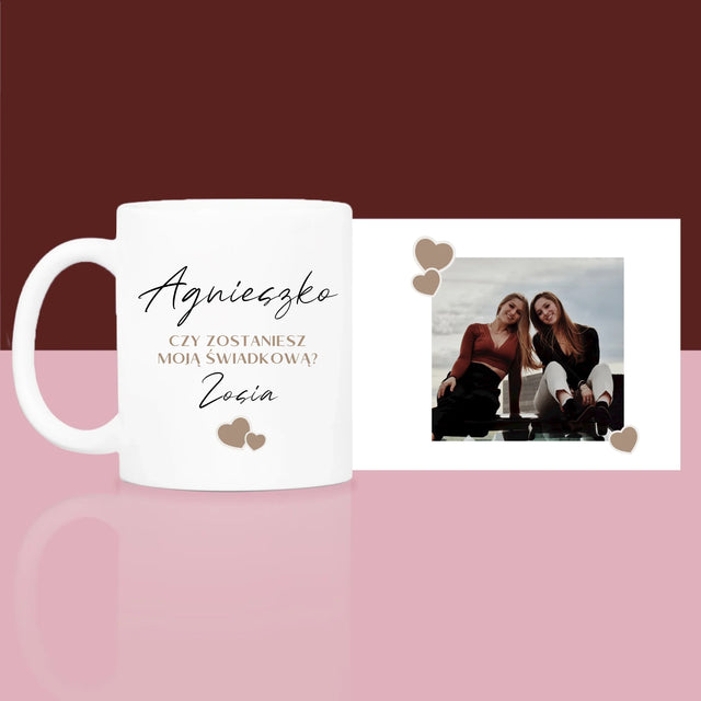 Zdjęcie i Podpis: Zostań Moją Świadkową - Zestaw prezentowy z kubkiem i satynową opaską