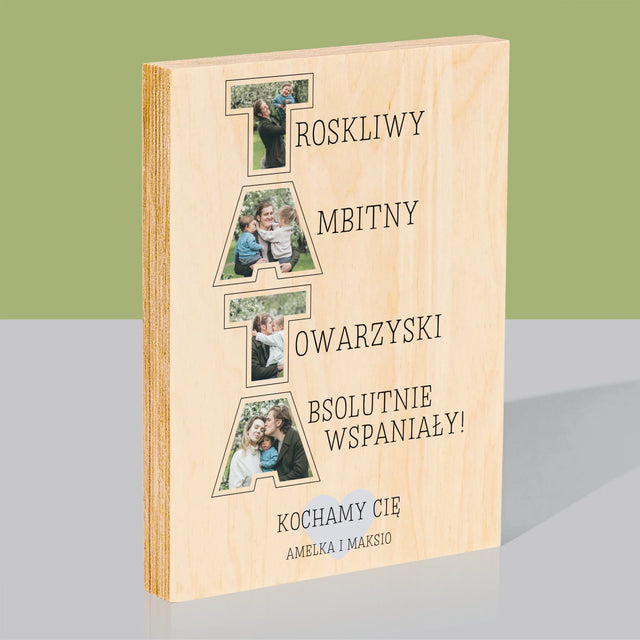 Słowo Ze Zdjęć: Dlaczego Kocham Tatę - Wydruk Na Drewnie