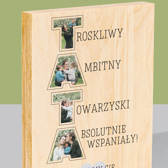 Słowo Ze Zdjęć: Dlaczego Kocham Tatę - Wydruk Na Drewnie