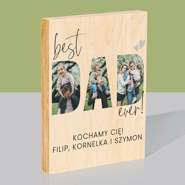 Słowo Ze Zdjęć: Best Dad Ever Z Podpisem - Wydruk Na Drewnie