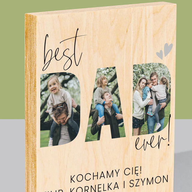 Słowo Ze Zdjęć: Best Dad Ever Z Podpisem - Wydruk Na Drewnie