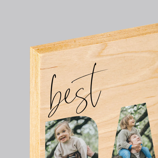Słowo Ze Zdjęć: Best Dad Ever Z Podpisem - Wydruk Na Drewnie