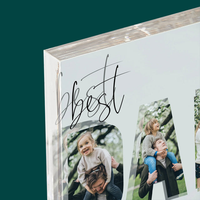 Słowo Ze Zdjęć: Best Dad Ever Z Podpisem - Blok Akrylowy z Nadrukiem