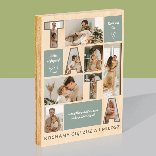 Fotokolaż: Tata Kafelki - Wydruk Na Drewnie