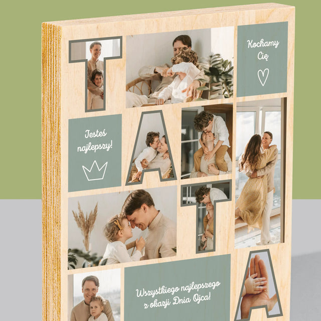 Fotokolaż: Tata Kafelki - Wydruk Na Drewnie