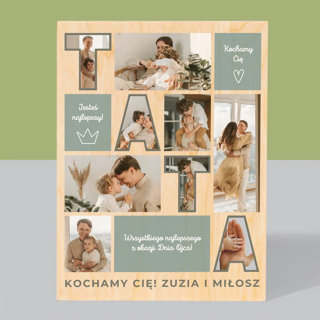 Fotokolaż: Tata Kafelki - Wydruk Na Drewnie