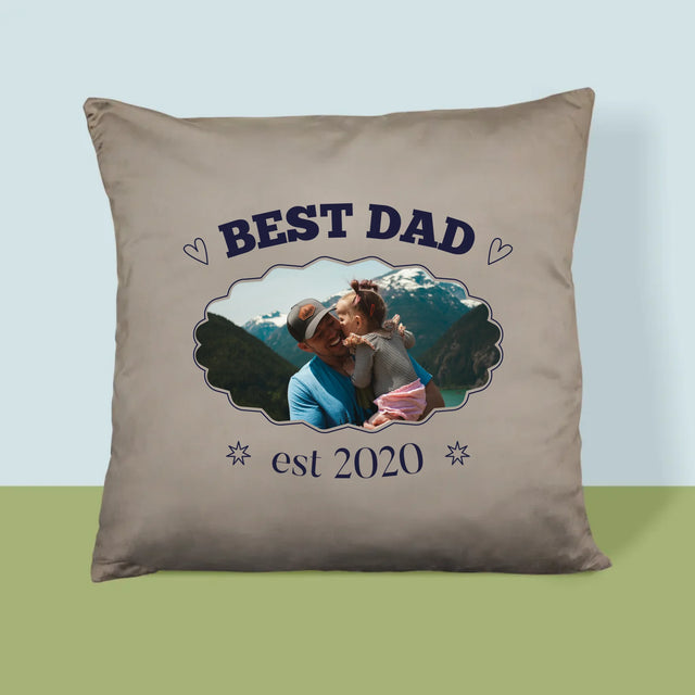 Zdjęcie I Podpis: Best Dad Established - Poduszka z Nadrukiem