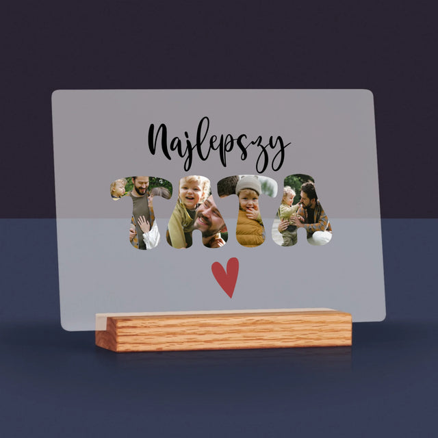 Zdjęcie I Podpis: Najlepszy Tata Serce - Wydruk Na Szkle Akrylowym