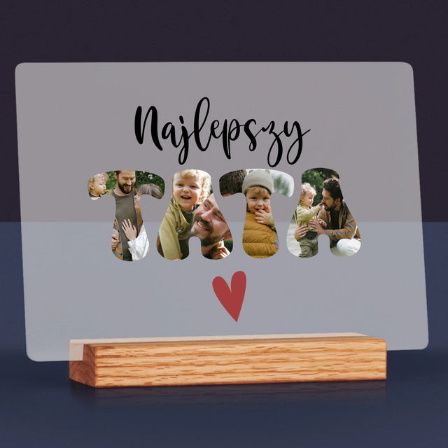 Zdjęcie I Podpis: Najlepszy Tata Serce - Wydruk Na Szkle Akrylowym