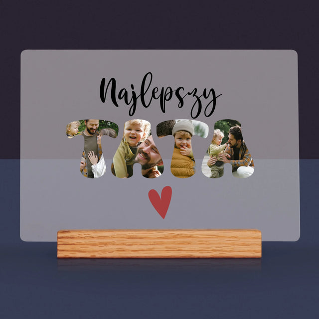 Zdjęcie I Podpis: Najlepszy Tata Serce - Wydruk Na Szkle Akrylowym
