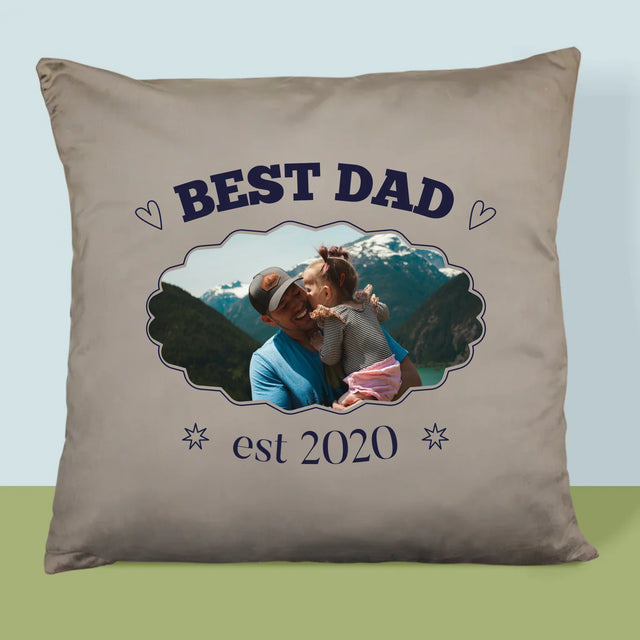 Zdjęcie I Podpis: Best Dad Established - Poduszka z Nadrukiem