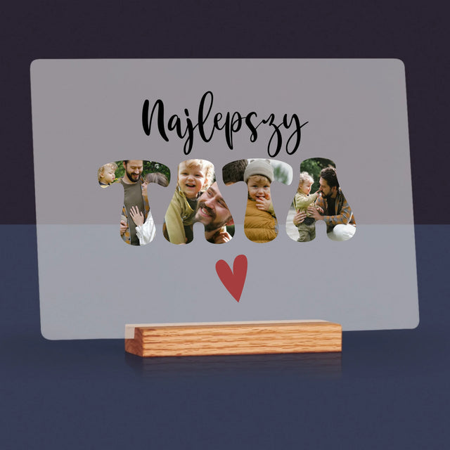 Zdjęcie I Podpis: Najlepszy Tata Serce - Wydruk Na Szkle Akrylowym