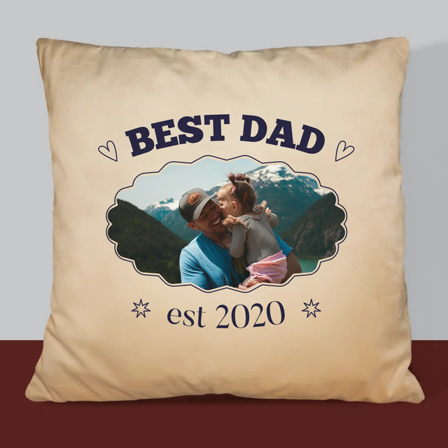 Zdjęcie I Podpis: Best Dad Established - Poduszka z Nadrukiem