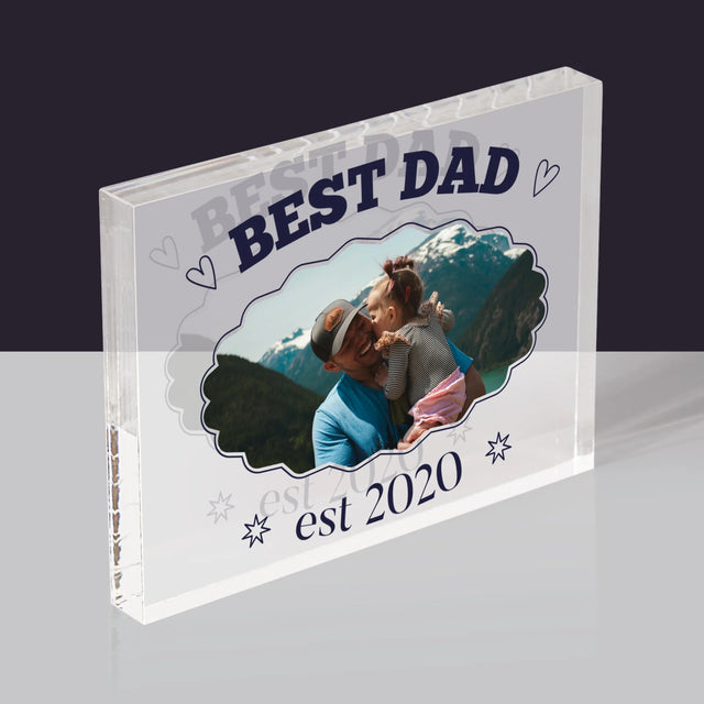 Zdjęcie I Podpis: Best Dad Established - Blok Akrylowy z Nadrukiem