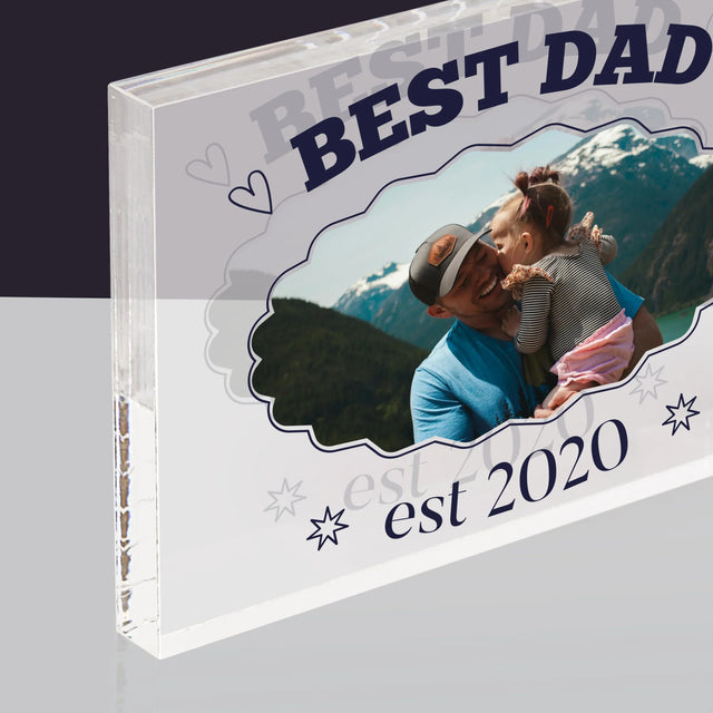 Zdjęcie I Podpis: Best Dad Established - Blok Akrylowy z Nadrukiem
