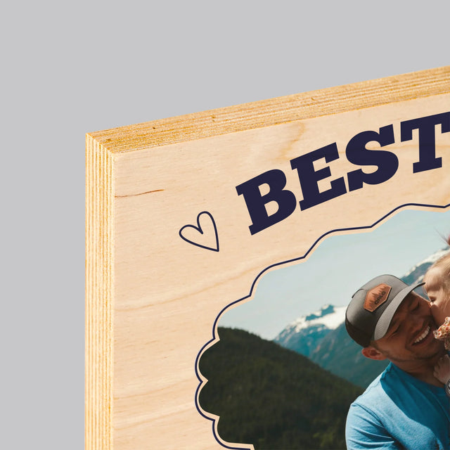 Zdjęcie I Podpis: Best Dad Established - Wydruk Na Drewnie