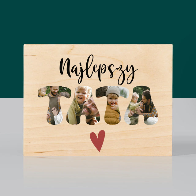 Zdjęcie I Podpis: Najlepszy Tata Serce - Wydruk Na Drewnie