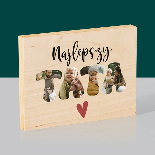 Zdjęcie I Podpis: Najlepszy Tata Serce - Wydruk Na Drewnie