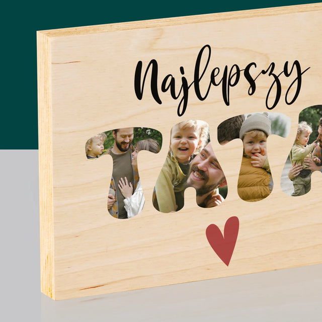 Zdjęcie I Podpis: Najlepszy Tata Serce - Wydruk Na Drewnie