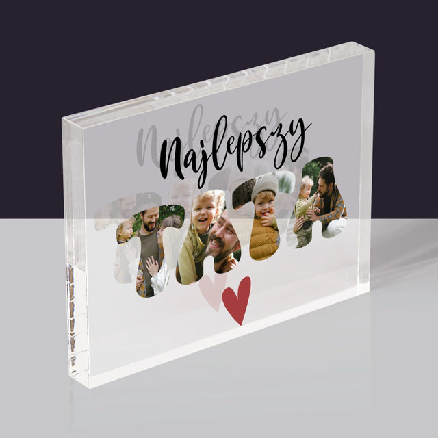 Zdjęcie I Podpis: Najlepszy Tata Serce - Blok Akrylowy z Nadrukiem