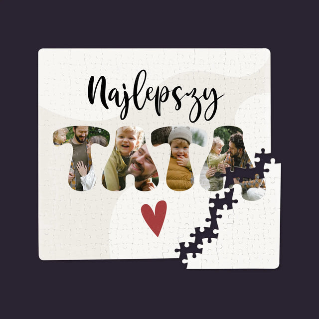 Zdjęcie I Podpis: Najlepszy Tata Serce - Personalizowane Puzzle