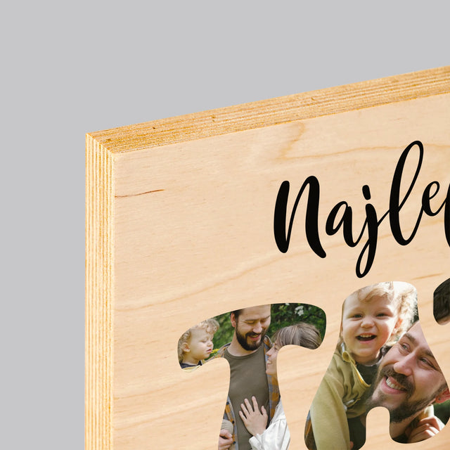 Zdjęcie I Podpis: Najlepszy Tata Serce - Wydruk Na Drewnie