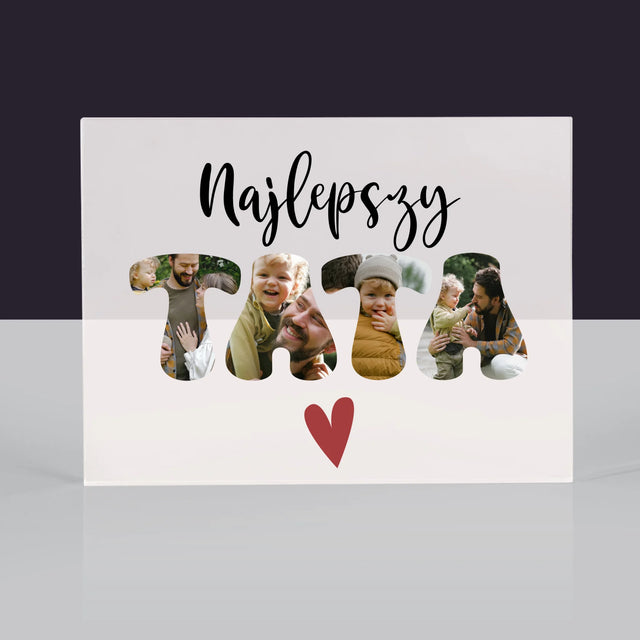 Zdjęcie I Podpis: Najlepszy Tata Serce - Blok Akrylowy z Nadrukiem