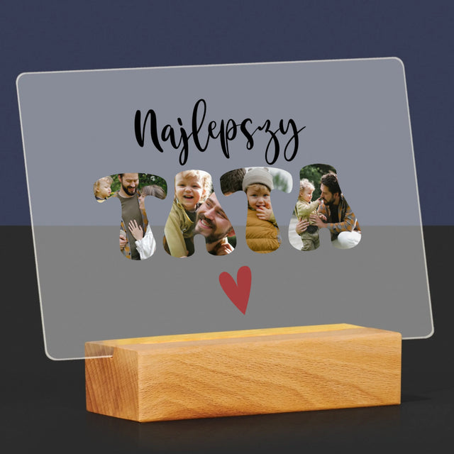 Zdjęcie I Podpis: Najlepszy Tata Serce - Wydruk Na Szkle Akrylowym