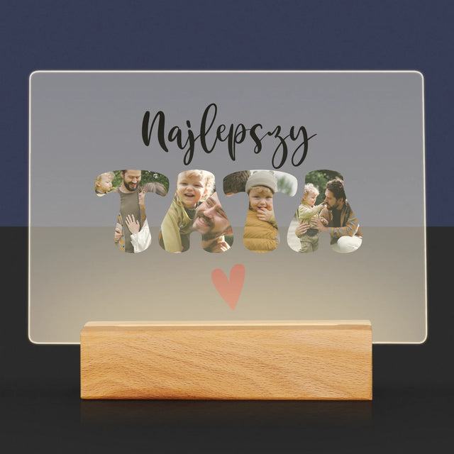 Zdjęcie I Podpis: Najlepszy Tata Serce - Wydruk Na Szkle Akrylowym