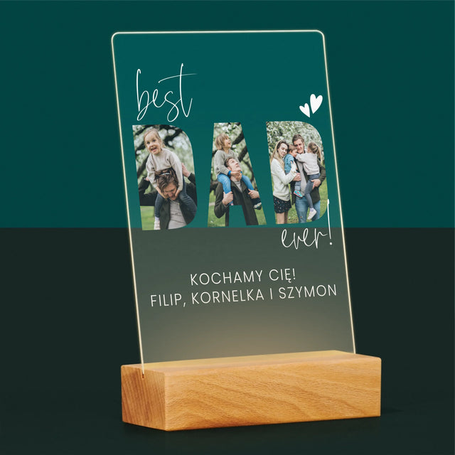 Słowo Ze Zdjęć: Best Dad Ever Z Podpisem - Wydruk Na Szkle Akrylowym