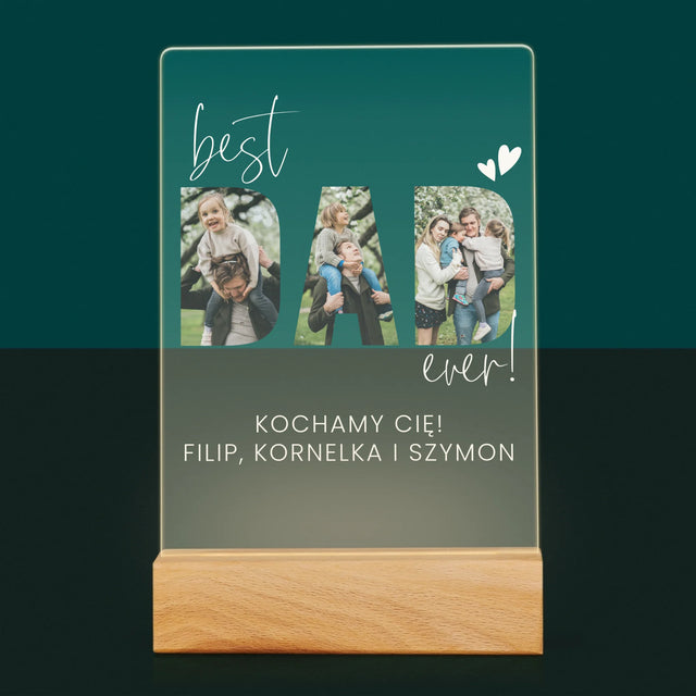 Słowo Ze Zdjęć: Best Dad Ever Z Podpisem - Wydruk Na Szkle Akrylowym