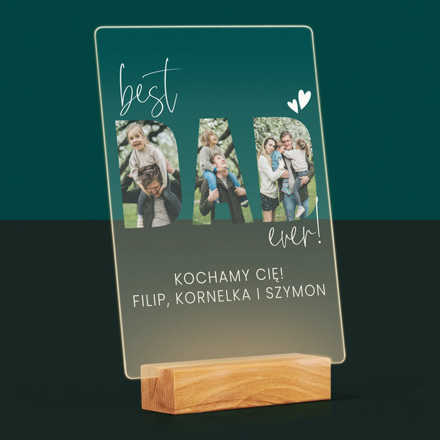 Słowo Ze Zdjęć: Best Dad Ever Z Podpisem - Wydruk Na Szkle Akrylowym