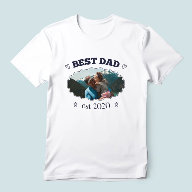 Zdjęcie I Podpis: Best Dad Established - Koszulka Męska z Nadrukiem