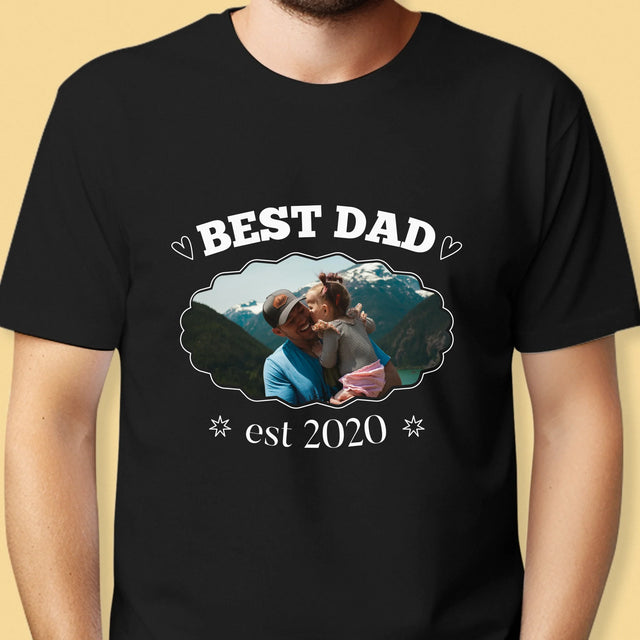 Zdjęcie I Podpis: Best Dad Established - Koszulka Męska z Nadrukiem