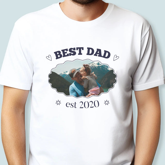 Zdjęcie I Podpis: Best Dad Established - Koszulka Męska z Nadrukiem