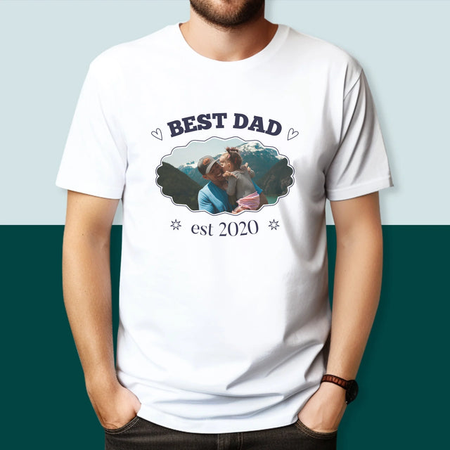 Zdjęcie I Podpis: Best Dad Established - Koszulka Męska z Nadrukiem