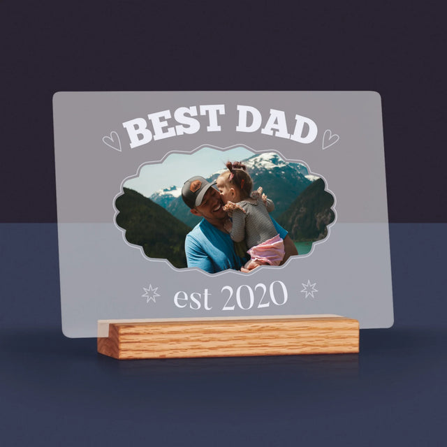 Zdjęcie I Podpis: Best Dad Established - Wydruk Na Szkle Akrylowym