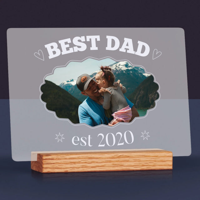 Zdjęcie I Podpis: Best Dad Established - Wydruk Na Szkle Akrylowym
