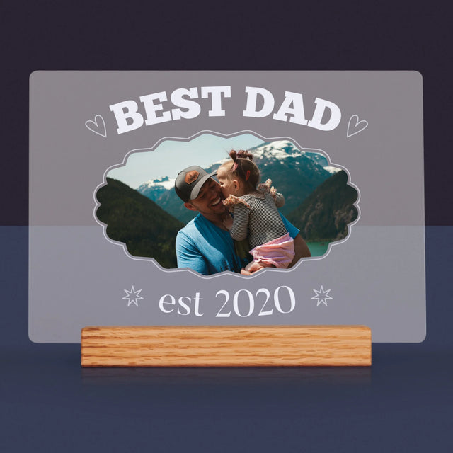 Zdjęcie I Podpis: Best Dad Established - Wydruk Na Szkle Akrylowym