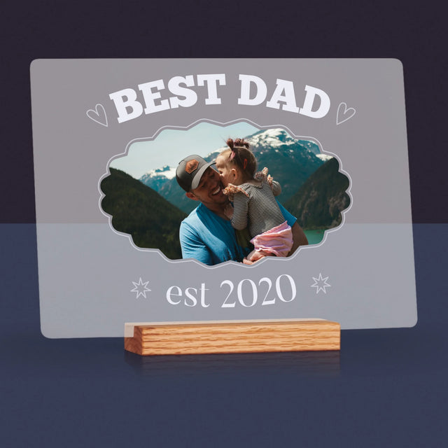 Zdjęcie I Podpis: Best Dad Established - Wydruk Na Szkle Akrylowym
