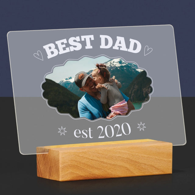 Zdjęcie I Podpis: Best Dad Established - Wydruk Na Szkle Akrylowym