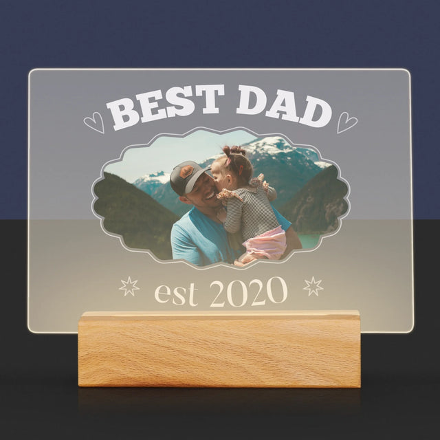 Zdjęcie I Podpis: Best Dad Established - Wydruk Na Szkle Akrylowym