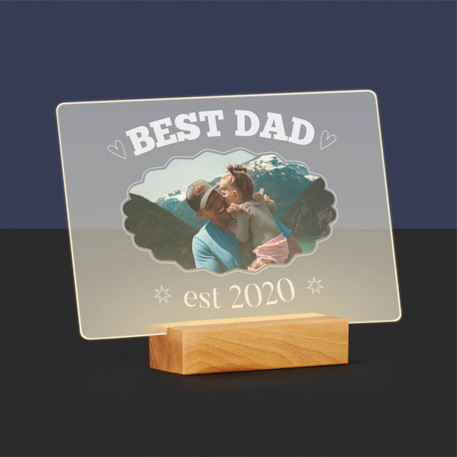Zdjęcie I Podpis: Best Dad Established - Wydruk Na Szkle Akrylowym