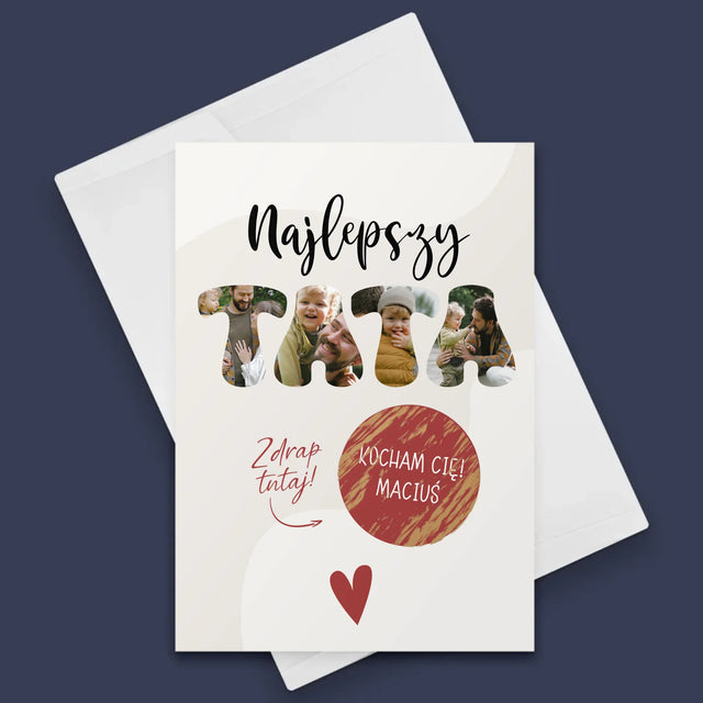 Zdjęcie I Podpis: Najlepszy Tata Serce - Kartka Zdrapka
