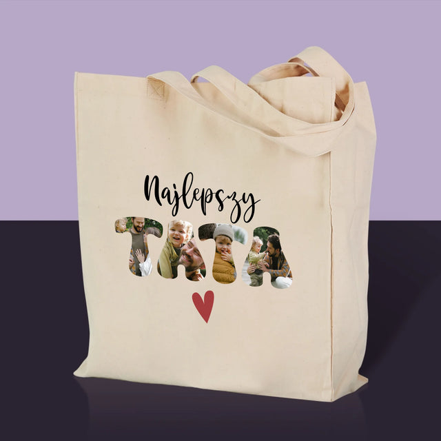 Zdjęcie I Podpis: Najlepszy Tata Serce - Torba Płócienna z Nadrukiem