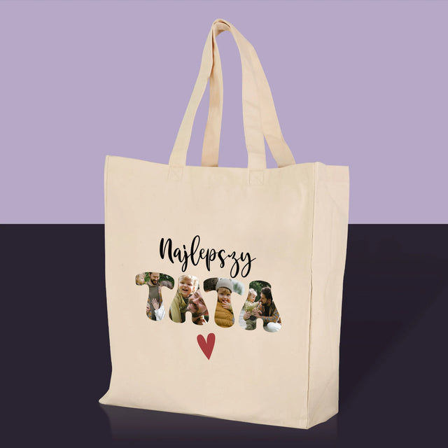 Zdjęcie I Podpis: Najlepszy Tata Serce - Torba Płócienna z Nadrukiem