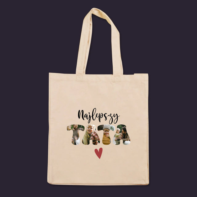 Zdjęcie I Podpis: Najlepszy Tata Serce - Torba Płócienna z Nadrukiem