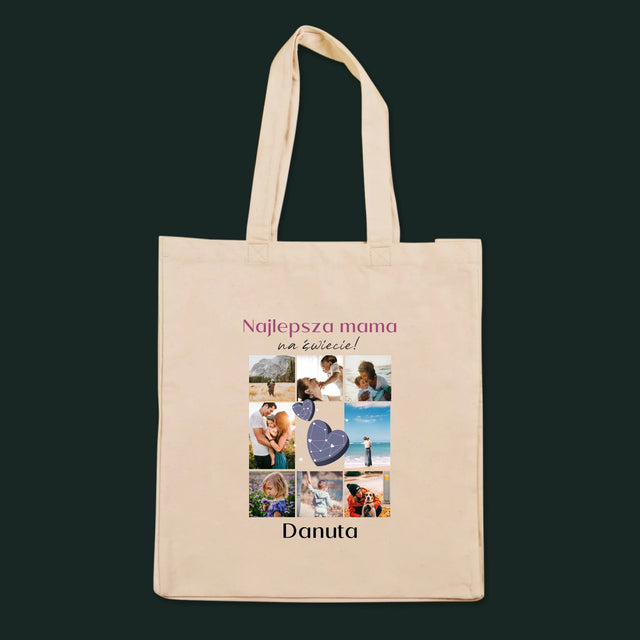 Fotokolaż: Najlepsza Mama - Torba Płócienna z Nadrukiem