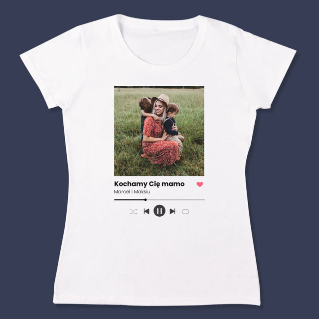 Zdjęcie i Podpis: Kochamy Cię Mamo - Koszulka Damska z Nadrukiem